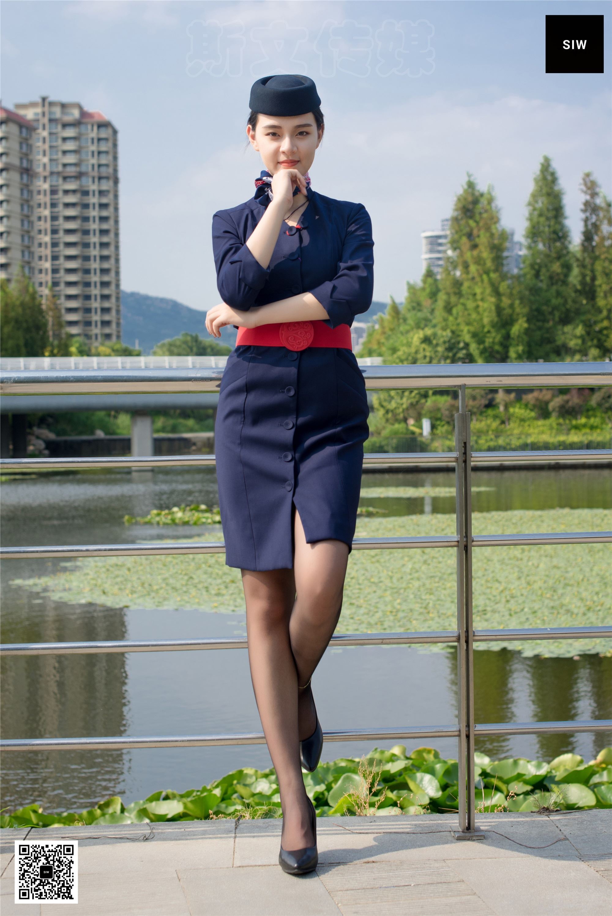 SIW斯文传媒 051 东航工装制服帽子丝巾套裙四件套 - 思琪